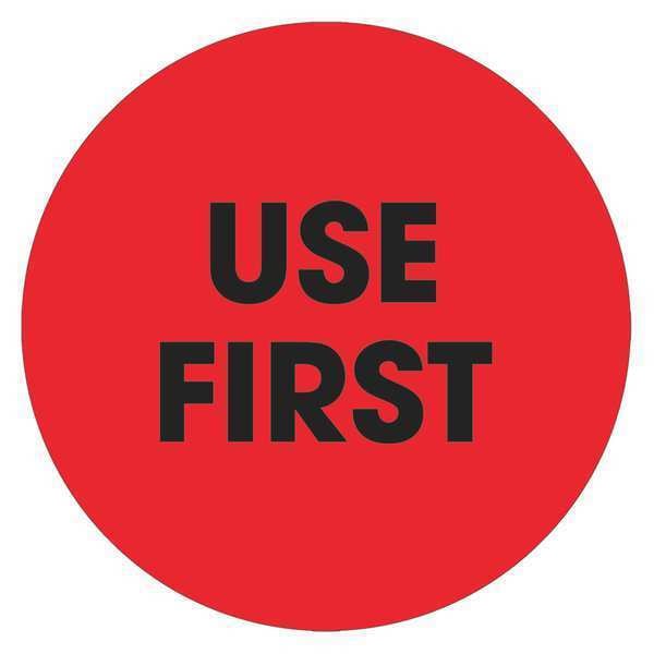 Tape Logic® Labels, "Use First", 2" Circle, Fluorescent Red, 500/Roll
