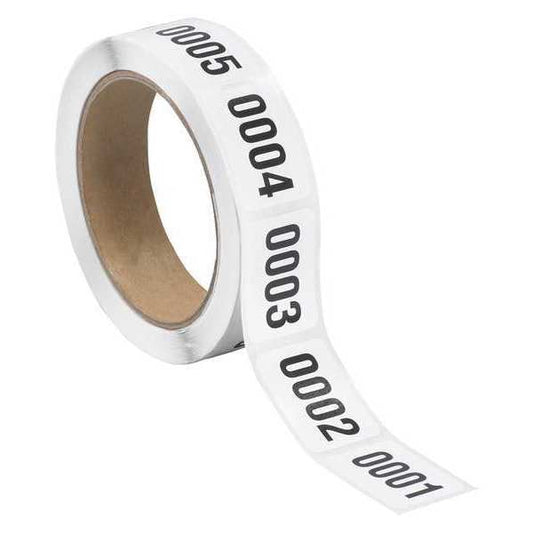 Tape Logic® Consecutive Numbered Labels, "(0001-0500)", 1" x 1 1/2", Black/White, 500/Roll