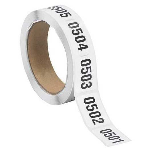 Tape Logic® Consecutive Numbered Labels, "(0501-1000)", 1" x 1 1/2", Black/White, 500/Roll