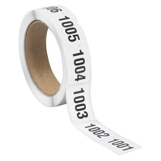 Tape Logic® Consecutive Numbered Labels, "(1001-1500)", 1" x 1 1/2", Black/White, 500/Roll