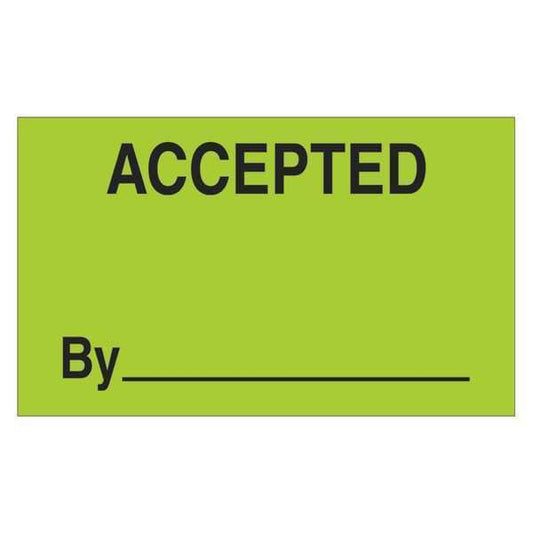 Tape Logic® Labels, "Accepted By", 3" x 5", Fluorescent Green, 500/Roll