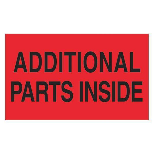 Tape Logic® Labels, "Additional Parts Inside", 3" x 5", Fluorescent Red, 500/Roll