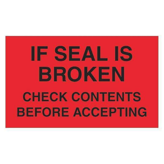 Tape Logic® Labels, "Check Contents Before Accepting", 3" x 5", Fluorescent Red, 500/Roll