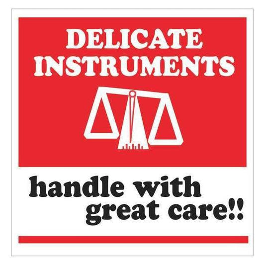 Tape Logic® Labels, "Delicate Instruments - HWC", 4" x 4", Red/White/Black, 500/Roll
