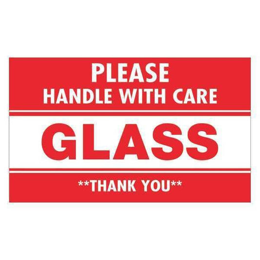 Tape Logic® Labels, "Glass - Please Handle With Care", 3" x 5", Red/White, 500/Roll