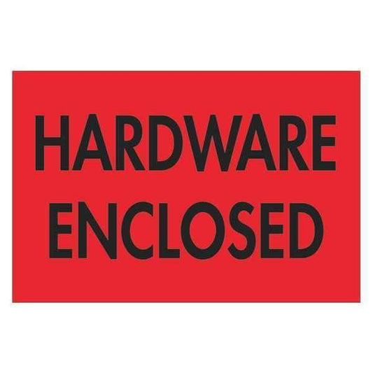 Tape Logic® Labels, "Hardware Enclosed", 2" x 3", Fluorescent Red, 500/Roll
