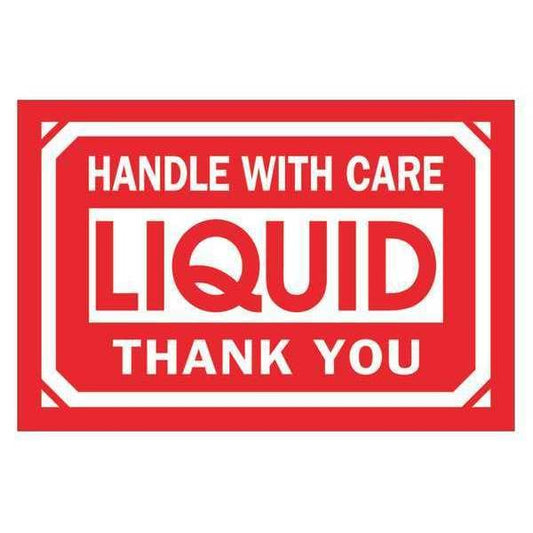 Tape Logic® Labels, "Handle With Care - Liquid - Thank You, 2" x 3", Red/White, 500/Roll