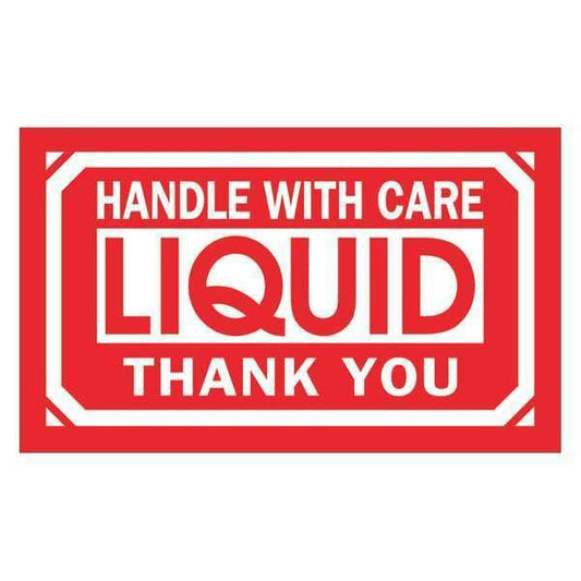 Tape Logic® Labels, "Handle With Care - Liquid - Thank You, 3" x 5", Red/White, 500/Roll