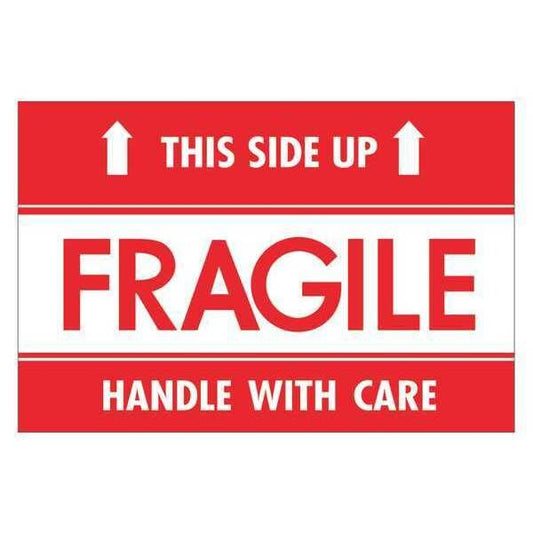 Tape Logic® Labels, "Fragile - This Side Up - HWC", 2" x 3", Red/White, 500/Roll