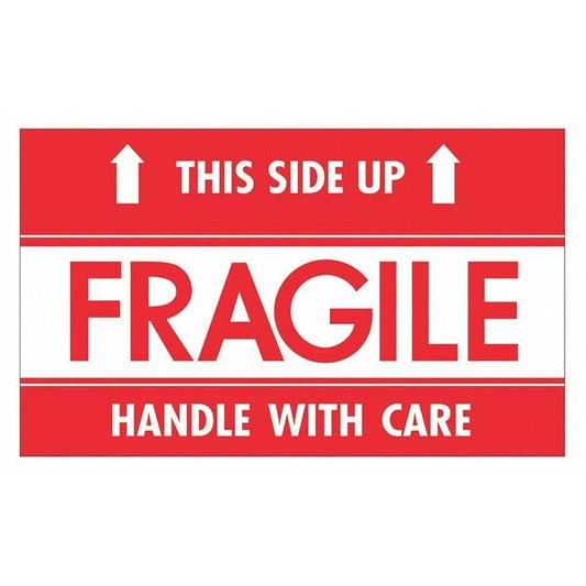 Tape Logic® Labels, "Fragile - This Side Up - HWC", 3" x 5", Red/White, 500/Roll
