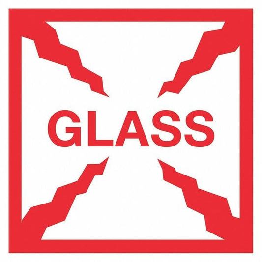 Tape Logic® Labels, "Glass", 4" x 4", Red/White, 500/Roll