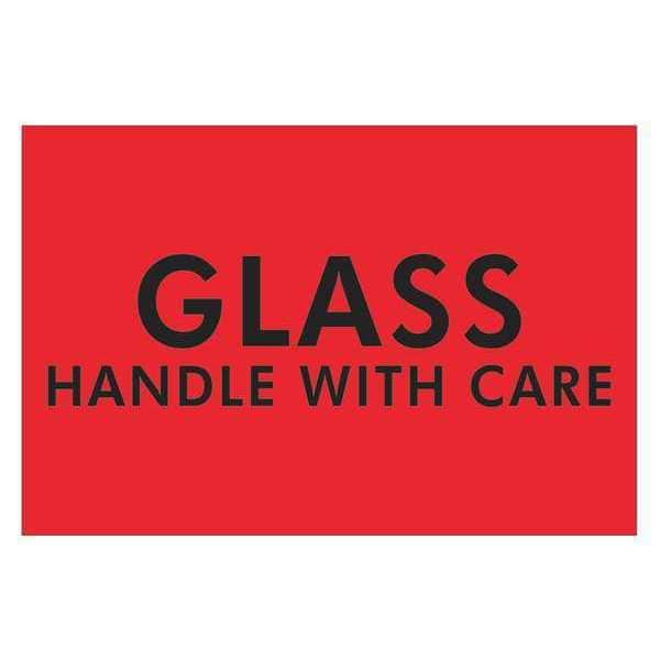 Tape Logic® Labels, "Glass Handle With Care", 2" x 3", Fluorescent Red, 500/Roll