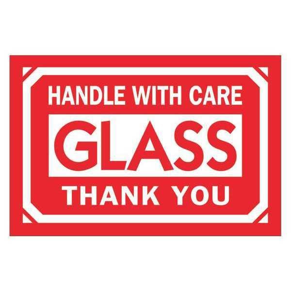 Tape Logic® Labels, "Glass - Handle With Care - Thank You, 2" x 3", Red/White, 500/Roll
