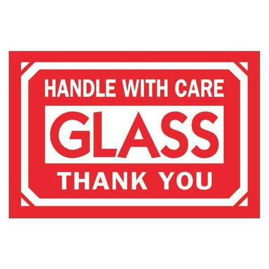 Tape Logic® Labels, "Glass - Handle With Care - Thank You, 2" x 3", Red/White, 500/Roll