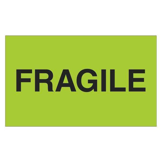 Tape Logic® Labels, "Fragile", 3" x 5", Fluorescent Green, 500/Roll