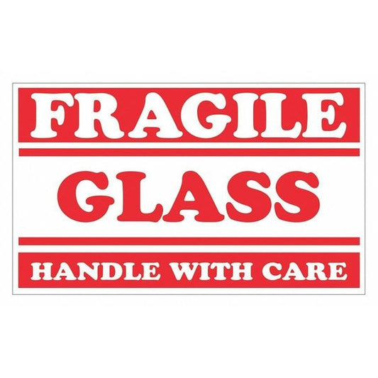 Tape Logic® Labels, "Fragile - Glass - Handle with Care", 3" x 5", Red/White, 500/Roll