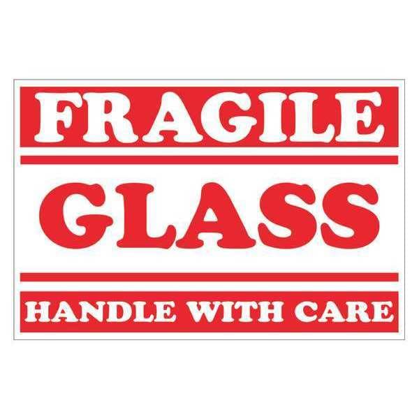Tape Logic® Labels, "Fragile - Glass - Handle With Care, 2" x 3", Red/White, 500/Roll