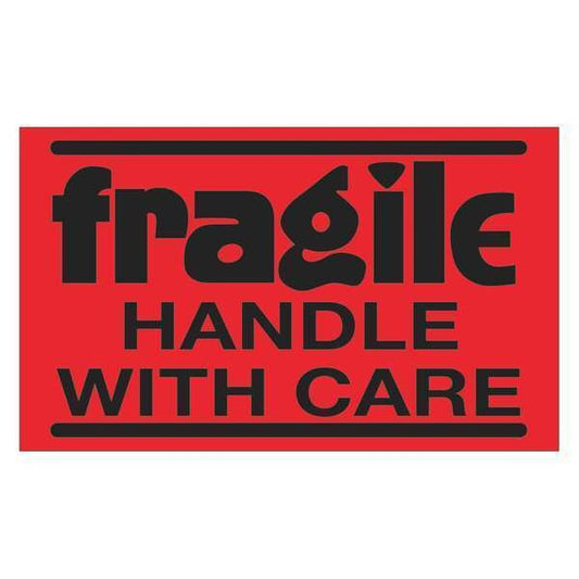 Tape Logic® Labels, "Fragile Handle With Care", 3" x 5", Fluorescent Red, 500/Roll