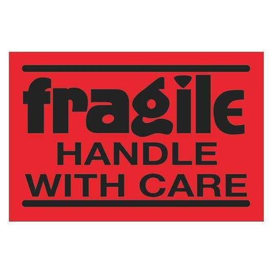 Tape Logic® Labels, "Fragile Handle With Care", 2" x 3", Fluorescent Red, 500/Roll