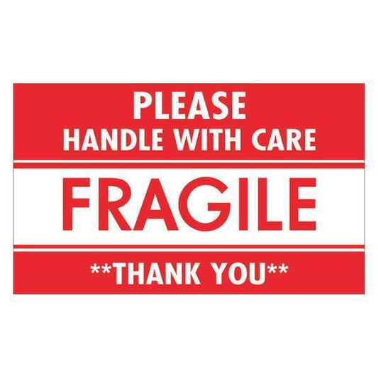 Tape Logic® Labels, "Fragile - Handle with Care", 3" x 5", Red/White, 500/Roll