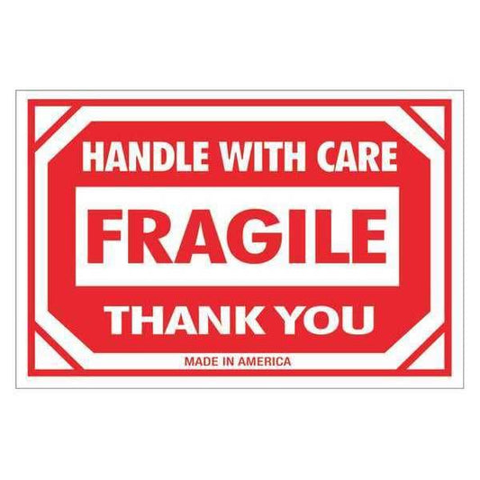 Tape Logic® Labels, "Fragile - Handle With Care", 2" x 3", Red/White, 500/Roll