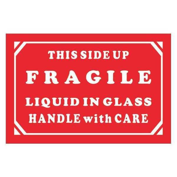 Tape Logic® Labels, "Fragile - Liquid In Glass - Handle With Care, 2" x 3", Red/White, 500/Roll