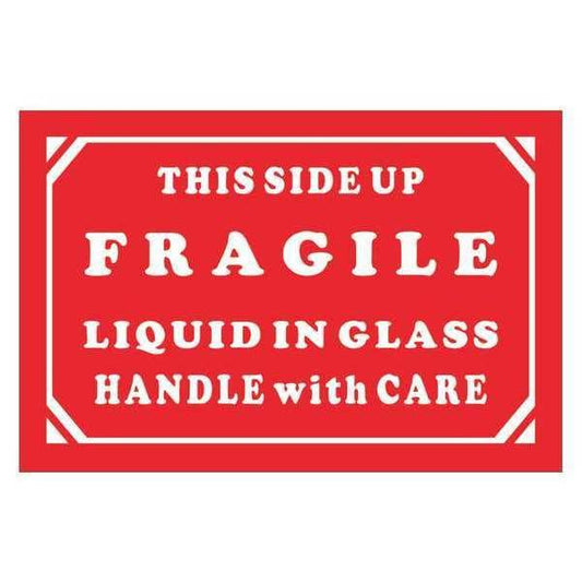 Tape Logic® Labels, "Fragile - Liquid In Glass - Handle With Care, 2" x 3", Red/White, 500/Roll