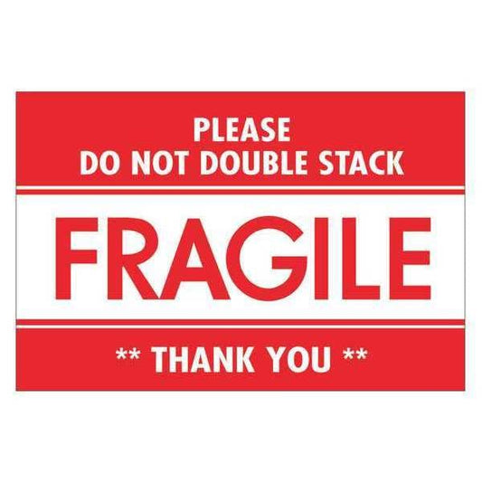 Tape Logic® Labels, "Fragile - Do Not Double Stack", 2" x 3", Red/White, 500/Roll