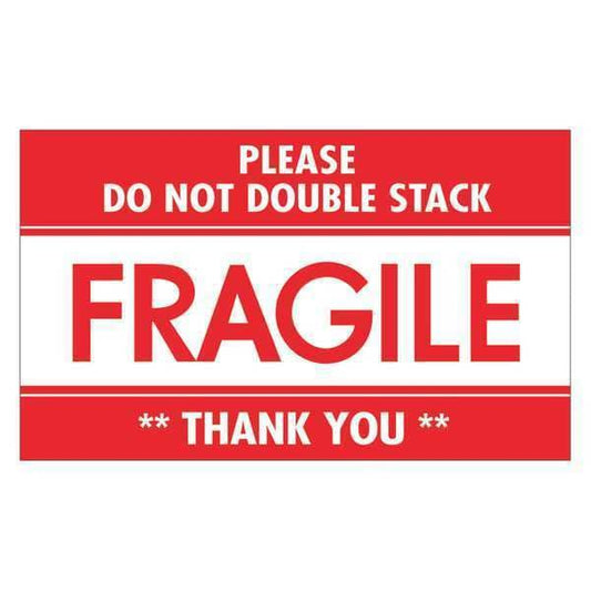 Tape Logic® Labels, "Fragile - Do Not Double Stack", 3" x 5", Red/White, 500/Roll