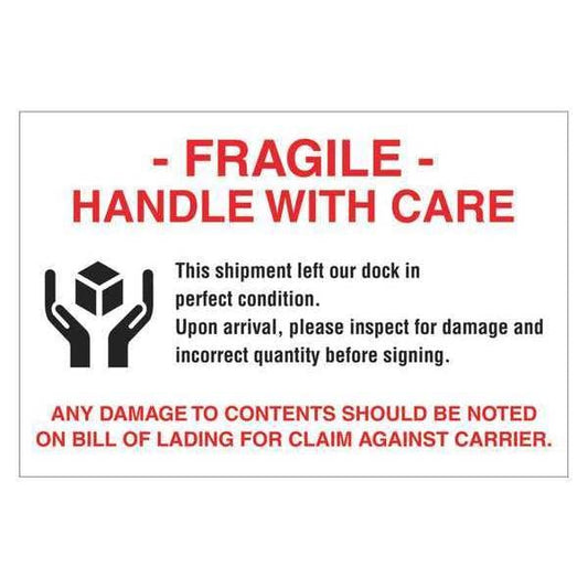Tape Logic® Labels, "Fragile - Handle With Care", 4" x 6", Red/White/Black, 500/Roll