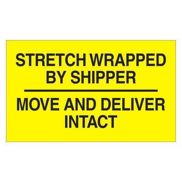 Tape Logic® Labels, "Stretch Wrapped By Shipper", 3 x 5, Black/Yellow, 500/Roll
