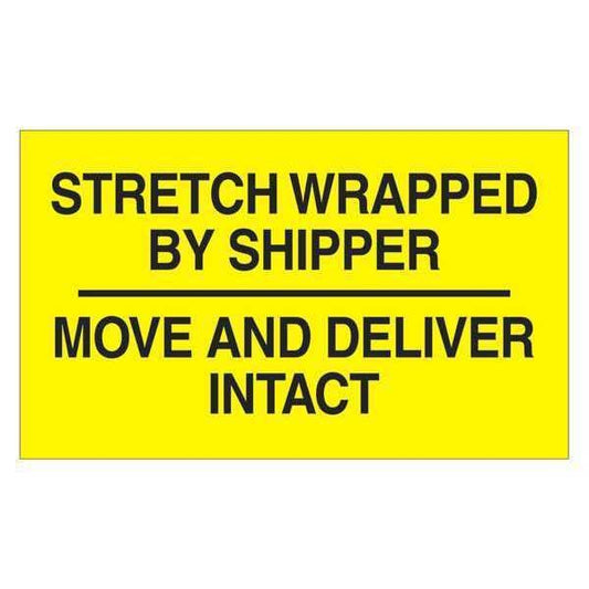 Tape Logic® Labels, "Stretch Wrapped By Shipper", 3 x 5, Black/Yellow, 500/Roll