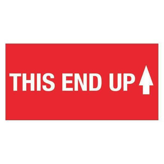 Tape Logic® Labels, "This End Up" (High Gloss), 2" x 4", Red/White, 500/Roll