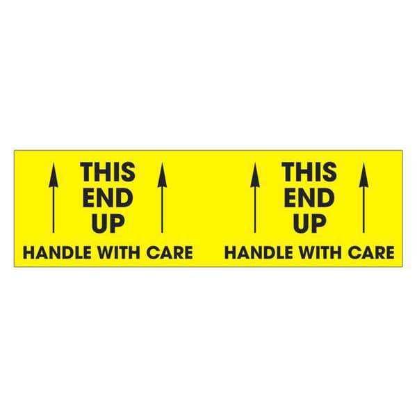 Tape Logic® Labels, "This End Up - Handle With Care", 3" x 10", Fluorescent Yellow, 500/Roll