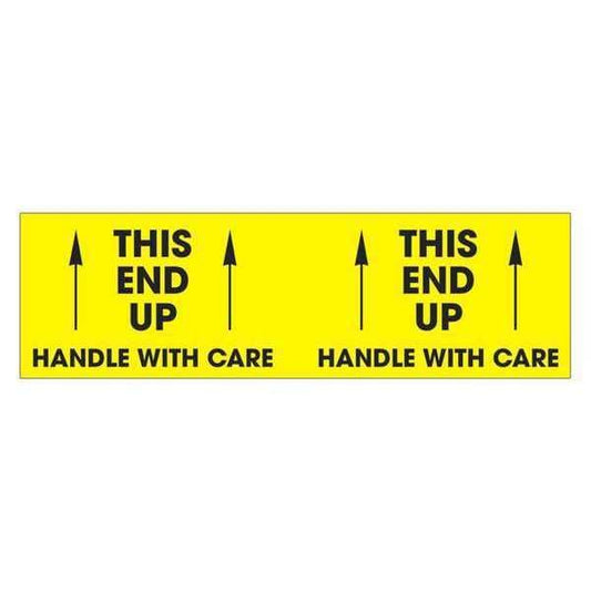Tape Logic® Labels, "This End Up - Handle With Care", 3" x 10", Fluorescent Yellow, 500/Roll