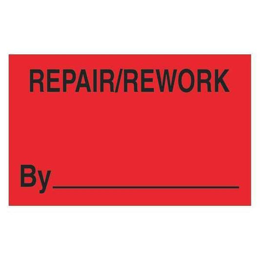 Tape Logic® Labels, "Repair/Rework By", 1 1/4" x 2", Fluorescent Red, 500/Roll
