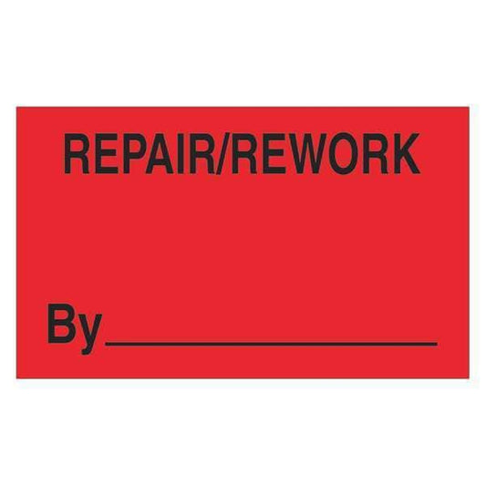 Tape Logic® Labels, "Repair/Rework By", 3" x 5", Fluorescent Red, 500/Roll