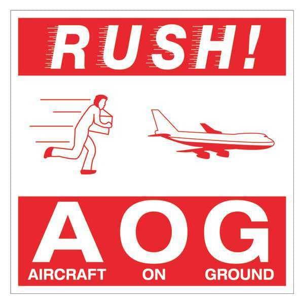 Tape Logic® Labels, "Rush AOG - Aircraft On Ground", 4" x 4", Red/White, 500/Roll