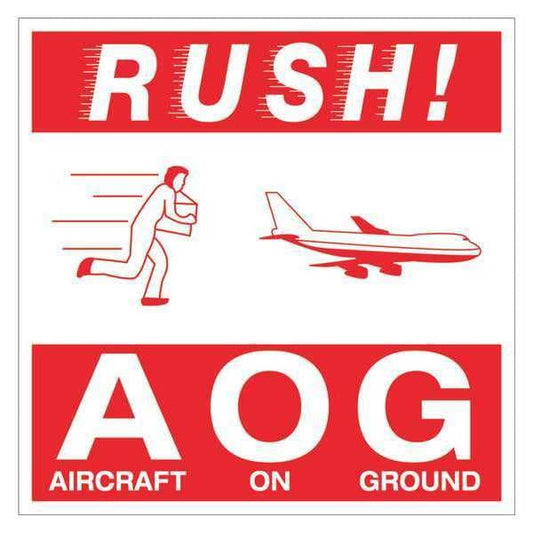 Tape Logic® Labels, "Rush AOG - Aircraft On Ground", 4" x 4", Red/White, 500/Roll