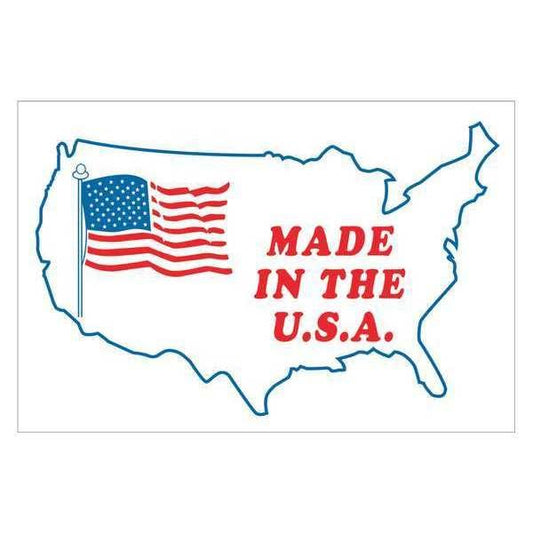 Tape Logic® Labels, "Made in the U.S.A.", 3" x 4-1/2", Red/White/Blue, 500/Roll