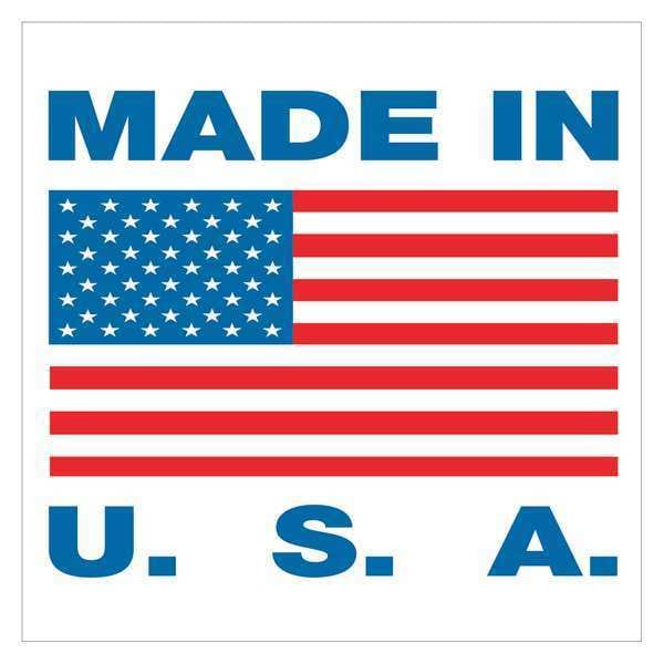 Tape Logic® Labels, "Made in U.S.A., 2" x 2", Red/White/Blue, 500/Roll