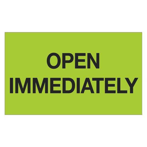 Tape Logic® Labels, "Open Immediately", 3" x 5", Fluorescent Green, 500/Roll