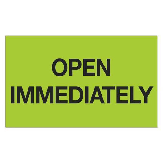 Tape Logic® Labels, "Open Immediately", 3" x 5", Fluorescent Green, 500/Roll
