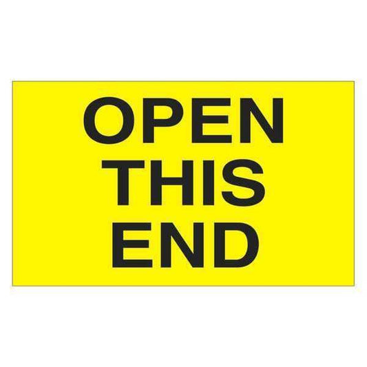 Tape Logic® Labels, "Open This End", 3" x 5", Fluorescent Yellow, 500/Roll