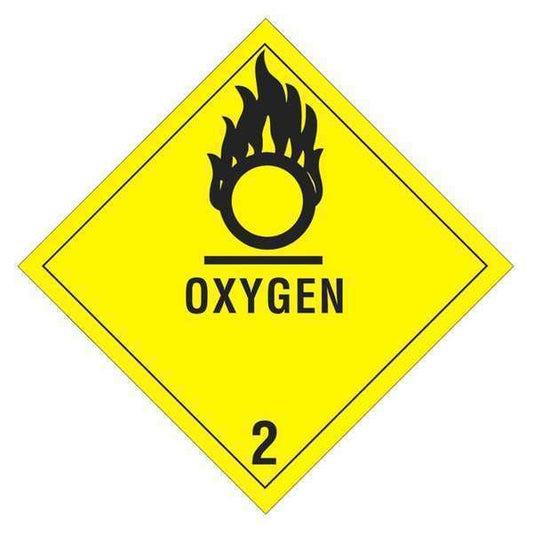 Tape Logic® Labels, "Oxygen - 2", 4" x 4", Black/Yellow, 500/Roll