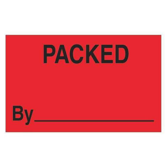 Tape Logic® Labels, "Packed By", 1 1/4" x 2", Fluorescent Red, 500/Roll