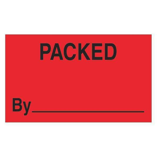 Tape Logic® Labels, "Packed By", 3" x 5", Fluorescent Red, 500/Roll