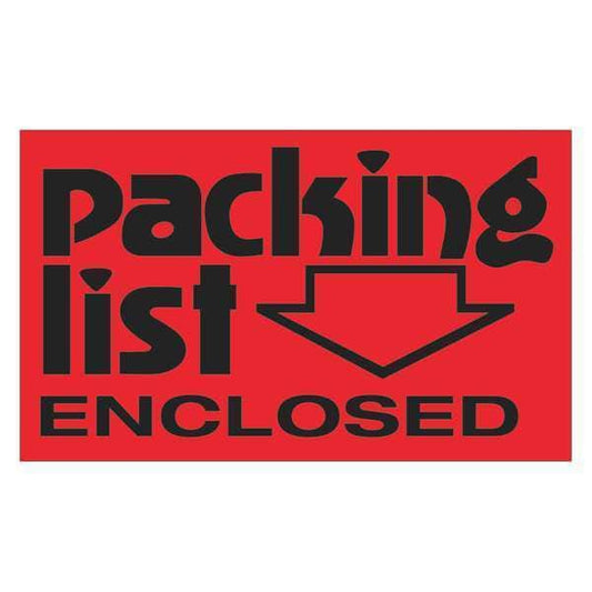 Tape Logic® Labels, "Packing List Enclosed", 3" x 5", Fluorescent Red, 500/Roll