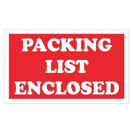 Tape Logic® Labels, "Packing List Enclosed", 3" x 5", Red/White, 500/Roll