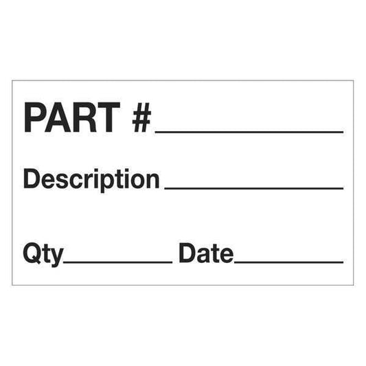 Tape Logic® Labels, "Part # - Description - Qty - Date", 3" x 5", Black/White, 500/Roll